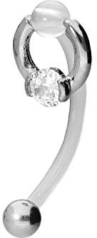 PIERCINGLINE PMFK Bananabell + Chirurgenstahl Design RING + 4 mm KRISTALL Piercing Intimbereich Bauch Silberfarben