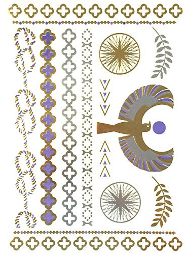 Wrapables Large Metallic Gold and Silver Temporary Tattoo Stickers, Bird Goddess