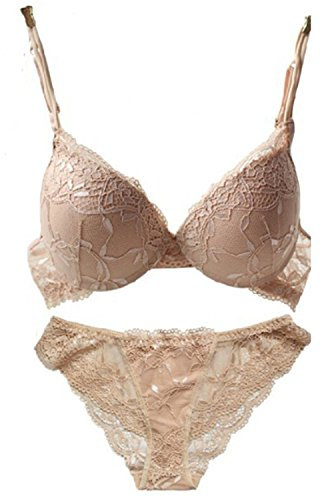 ZUKULIFE Nature Damen Spitzen Push Up BH Unterwäsche Sets - (Apricot 38B)