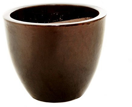 21cm Brown Glazed Egg Pot Planter/Round Plant Container/Flower Bowl/Flower Pot