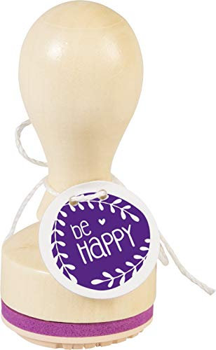 Knorr Prandell 211803020 Stempel aus Holz, rund Motivgröße circa Durchmesser 3,2 cm, Motiv be Happy
