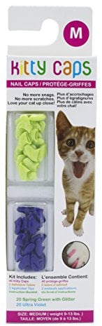 Kitty Caps Nail Caps for Cats | Safe & Stylish Alternative to Declawing | Stops Snags and Scratches, Medium (9-13 lbs), Spring Green with Glitter & Ultra Violet