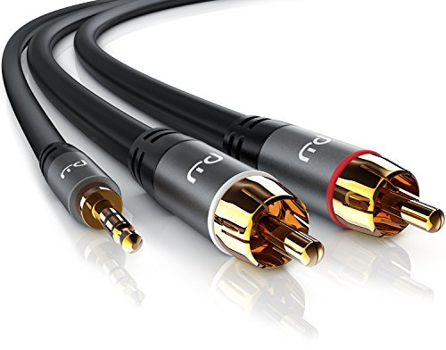 Primewire 2 RCA Phono to 3.5mm Stereo Jack Cable 1m - Y Audio Splitter - RCA Connector for Surround Sound Dolby Digital DTS - 1x Jack 3.5mm AUX to 2x Cinch RCA - Metal Shell Casing in Grey