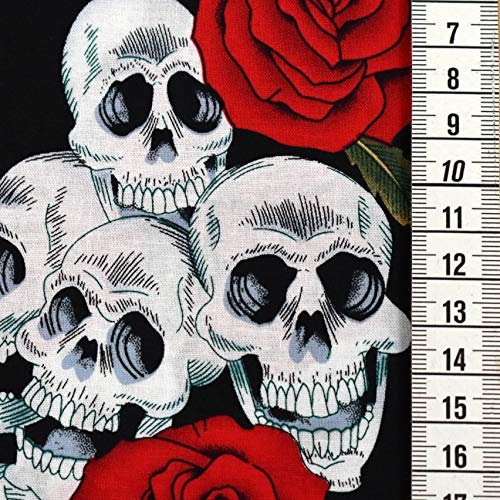 MAGAM-Stoffe Jack Baumwollstoff Popeline Halloween Piraten Skulls Meterware 50cm (06. Rosen)