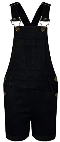 A2Z 4 Kids Girls Denim Shorts Dungaree Faded Stretch Jeans Bib - Girls Shorts Dungaree Black 5-6