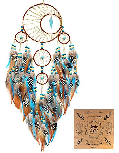 Littlear Dream Catcher Handmade Turquoise Dream Catchers with Feathers Wall Hanging Home Decor Dia 6(NO.34)