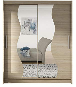 Mirjan24 Schwebetürenschrank Westa S mit Spiegel, Breite: 150cm, Kleiderschrank mit Kleiderstange und Einlegeboden Garderobenschrank (Sonoma/Spiegel, Ohne Beleuchtung)