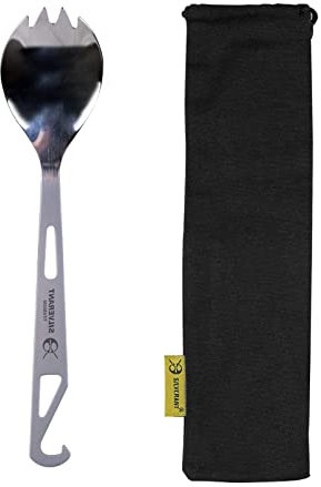 SILVERANT Titanium Ultralight Spork, 6.4” Long Utensil with Polished Bowl, for Camping, Hiking & Backpacking, Extra Strong, Durable & Lightweight - with Drawstring Case