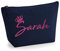 Personalisiert Name Initialen & Königin Krone Kosmetiktasche Damen Schminktasche für Handtasche Makeup Tasche - Glitter oder Flocke Material Druck - Rosa Glitzer - L - Marine Blau