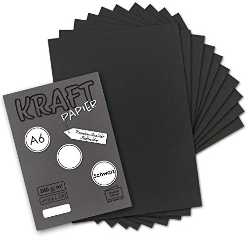 50x Kraftpapier schwarz Bastel- Bogen A6-105 x 148mm - Bastelpapier, Tonpapier, Buntpapier, Fotokarton, Postkarten aus Natur-Karton - 240 g/m²