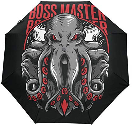 Boss Monster Octopus Ghost Regenschirm Taschenschirm Automatische Reise Winddichte Sonnenschutz Trekkingschirm Wanderregenschirm für Frauen Männer