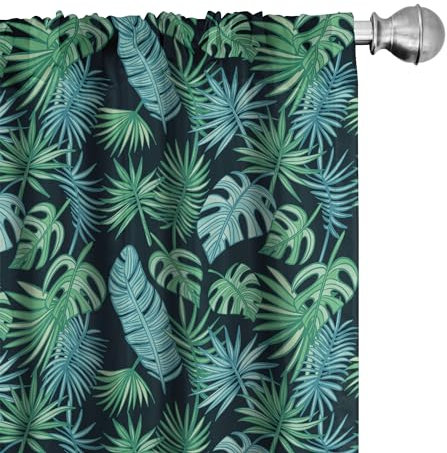 ABAKUHAUS Tropisch Vorhänge, Gardinen, Hawaii-Insel-Blätter, Fensterbehandlungen für Wohnzimmer Schlafzimmer Dekor, 2 Stück 75 cm b x 245 cm h, Seafoam Dunkle Teal