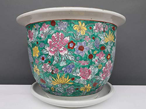 Yajutang Maceta con plato de porcelana, diseño de flores, diámetro de 40 cm