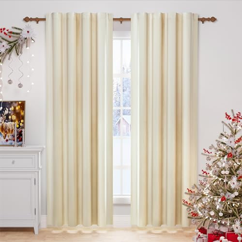 WOLTU 2 Stücke Samtvorhänge, für Schlafzimmer Wohnzimmer, Verdunklungsvorhang mit Kräuselband Thermogardine, 300 g/m² Schwere Samtige, 140 x 270 cm, Hellsand