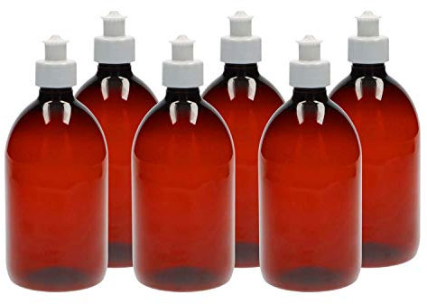 Venton Juego de 6 botellas de plástico vacías para rellenar, 1 L, botellas de plástico marrón con tapa push-pull, recipiente de viaje, botellas de relleno, botellas grandes vacías de 1 L