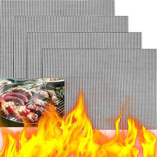 XUBX Set di 4 BBQ Grill Mesh, Tappetino a Rete Barbecue, BBQ Grill Mat, Antiaderente Resistente al Calore Riutilizzabile Tappetini per Grill, Tappetini Teflon Grigliare, Tappetino per Griglia, 30x40cm