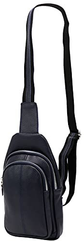SH Leder echt Leder Damen unisex Brusttasche für Festival Reise mittelgross Hüfttasche Crossbody Bag Frauen Ledertasche 16x29cm Anita G545 (Dunkelblau)