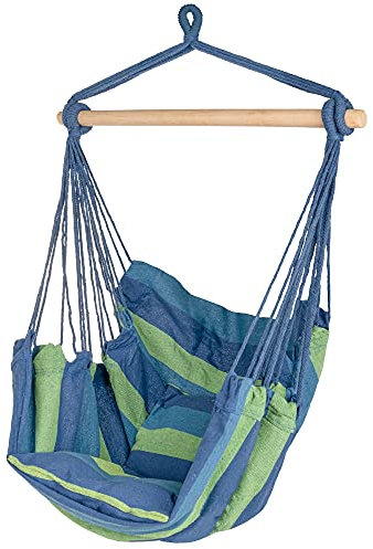 ib style®Kalea Hängesessel | Hängestuhl | mit 2 Kissen und Zubehör | bis 150 kg belastbar | Blau/Grün