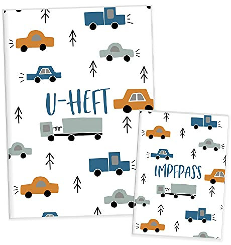 HIMMEL.HERZ.PAPIER® U-Heft-Hülle inkl. Impfpass Hülle - 3- teiliges Set - Hochwertige Hülle für Untersuchungsheft und Impfpass deines Kindes - Autos