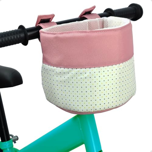 Mkuero Kids Bike Basket, Soft Doll Bike Seat, Girls Bicycle Basket for Toy Doll Storage, Children's Bicycle Accessories for Balance Bikes, Children's Bicycles and Scooters(Pink Patchwork White)