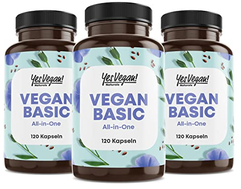 3x 120 Kapseln Yes Vegan Complex - Vitamin B12 K2 D3 Eisen Zink Selen und Omega 3 vegan - speziell für Vegetarier und Vegan Supplements
