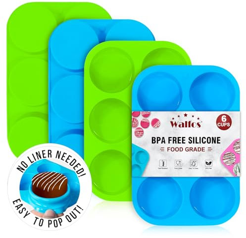 Walfos Silicone Oreo Cookie Mold, Round Cylinder Chocolate Covered Oreos Molds, Food Grade and Non-Stick, Perfect for Cookies, Oreos, Candy, Soap, Cupcake, Pudding, Jello, Set of 4 (Blue/Green)