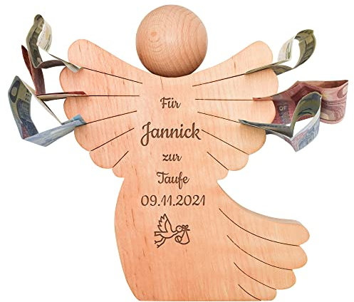 Holzengel mit Gravur - personalisierter Schutzengel zur Taufe - Engel aus Holz Geschenkidee zur Taufe - personalisierte Geschenke für Kinder und Baby - Pate Taufgeschenk für Jungen/Mädchen