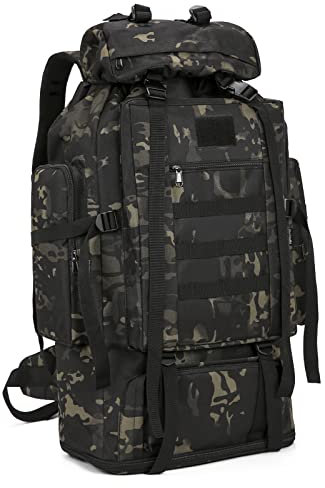 KXBUNQD Wasserdichte Camping Wandern Rucksack 70L/100L Molle Rucksack Großer Daypack für Reisen, Black CP, Medium, Sport