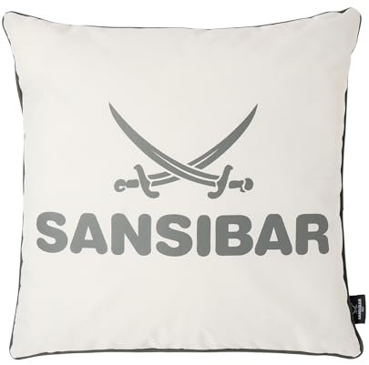Sansibar Sylt Dekokissen »Outdoor Kissen (1 Stück), Dekokissen Logodruck, 45x45 cm, mit Kissenfüllung, Wasser- und schmutzabweisend«, in- und Outdoor geeignet (Offwhite/anthrazit)