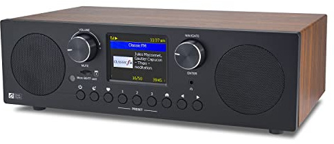 Ocean Digital WR-800 FM Wi-Fi Internet Radio Stereo Speakers Micro SD Line Out Aux in 30,000+ Stations Stress Relief Relaxation Sleep Aid 2.8 Color Display Wooden Casing Black
