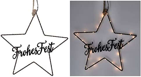 Stern Frohes Fest D: 30cm zum Hängen mit 30 LED aus Eisen - Deko Weihnachten, Adventsdeko, Hänger Advent, Weihnachtsstern, Lichterkette