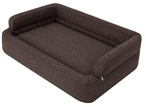 DOGGY Hundebett, Katzenbett, Hundesofa, Abnehmbar Bezug, Hundekorb, Hundekissen, Möbel für Tiere, Hundeliege, Schlafplätze, XL: 96x62 cm, Braun