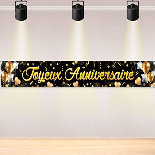 DPKOW Joyeux Anniversaire Bannière Décoration Français, Bannière en Tissu pour France Anniversaire Décoration pour Intérieur Extérieur Jardin Table Mur Decoration, 265 * 35cm