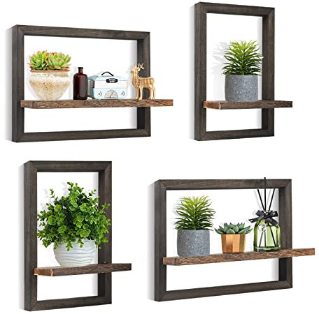 idee-home Schwebende Regale für Wand, Rustikale Quadratische Schweberegale 4er Set Holz Wandregale, Hängeregale für Wanddekoration, Wohnzimmer, Küchenaufbewahrung Schwarz