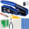 RJ45 Crimp Tool Pass Through Kit - Blenori RJ45 Crimper Cat6 Crimping Tool with 50PCS Cat5e Cat6 Connectors, 50PCS Covers, Cable Tester, Wire Cutter, Blue (BL-12)