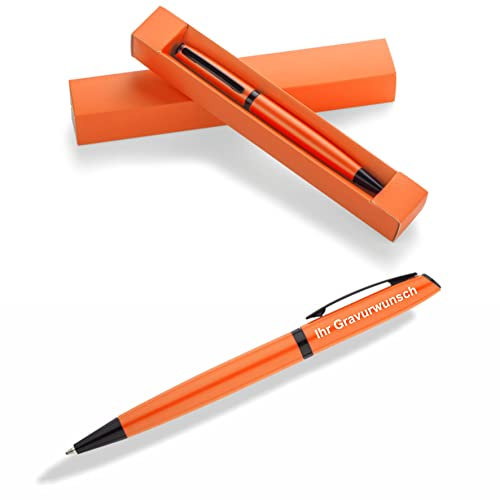 #teamludorf 10 x Hochwertiger Metall Kugelschreiber ZETA inkl. Geschenkverpackung und Wunschgravur | Wählen Sie aus 6 Farben (Orange)