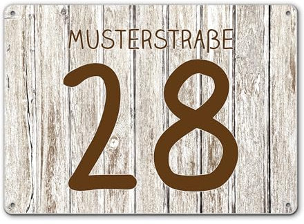banjado® Hausnummernschild personalisierbar Motiv Weißes Holz - Hausschild personalisiert Draußen mit Straßennamen möglich - Hausnummernschild Edelstahl versch. Motive - inkl. Montagematerial