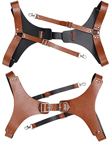 Freebily Herren Wetlook Brust Harness Hosenträger mit Schnalle PU Leder Body Geschirr Brustgeschirr Einstellbar Body Gürtel Gothic Kostüm Clubwear Nachtclub Khaki One Size