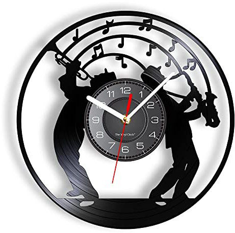 Smotly Vinyl-Wanduhr, eine simulierte Wanduhr, die von Musiksaxophon entworfen wurde, ist ein Uhrgeschenk für Musikliebhaber.