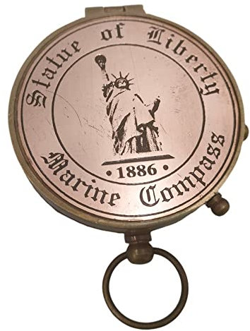 Antiker Messing & Kupfer Kompass Zitat Gravur Freiheitsstatue 1886 Marine Kompass Handmade Antik und Kupfer Finish Messing Navigation Direktionaler Kompass für Wandern Trekking Reisen Bestes Geschenk