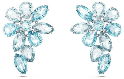 Swarovski Gema Drop-Ohrhänger, Vergoldete, Lange Hängeohrringe mit Zarten Blumen-Motiven und Strahlenden Swarovski Kristallen
