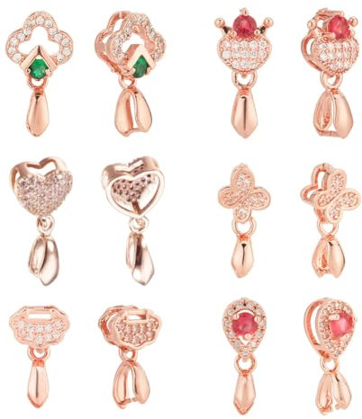 nbeads 12 Stück 6 Stile Messinganhänger Quetschschlaufen, Roségold Eispickel Pinch Bail Perle Anhänger Verbinder Filigrane Rack Beschichtung Schmuck Verschlüsse für Die Schmuckherstellung