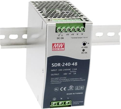 Mean Well SDR-240-24 Industrielle DIN-Schiene mit PFC-Funktion, 240 W, 24 V, 10 A, Einzelausgang, SDR-240