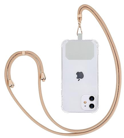 Fycyko Cordon Telephone Portable Cordon Tour de Cou Collier Laniere Réglable Sangle de Suspension Téléphone Portable Bandoulière avec Patch Compatible avec Tous Les des Smartphones - Couleur Abricot