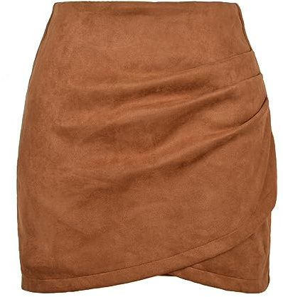 MAOAEAD Damen A-Linie Minirock Sexy Hohe Taille Pack Hüftrock Wildleder Einfarbig Plissee Kreuz Reißverschluss Kurzes Kleid