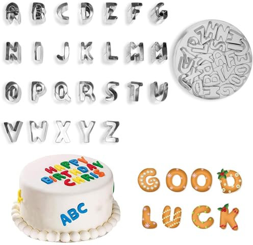 ds. distinctive style Lot de 26 emporte-pièces en forme de lettres de l'alphabet de A à Z en métal de 2,5 cm pour pâtisserie, pâte, etc.