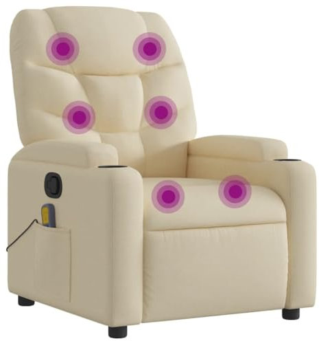 vidaXL Massagesessel, Sessel Verstellbare Rückenlehne, Fernsehsessel Relaxsessel mit Vibrationsfunktion, Liegesessel Polstersessel Ruhesessel, Creme Stoff