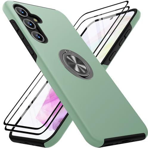 KOVASIA für Samsung Galaxy A35 5G Hülle mit 2 Stück Panzer Schutz Glas, Stoßfest Dünne Kratzfest Magnetischer Ständer Schutzhülle handyhülle für Samsung A35 5g,Hellgrün