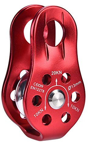 Odorkle Aluminium Alloy Climbing Pulley Block, Heavy Duty, With 1000kg Pull Strength, Suitable for 8-12mm Rope, for Climbing, Hauling, Transporting (Red), Odorkleekzfwbirva-01
