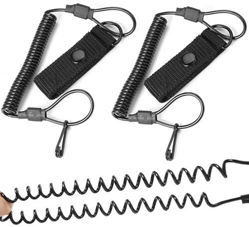 2 Stück Paracord Tactical Lanyard, Spirale Schlüsselring Schwarz, Elastisch Angeln Lanyards, Spiral Schlüsselanhänger mit Karabiner, Schlüsselband für Wandern, Klettern, Camping, Angeln im Freien
